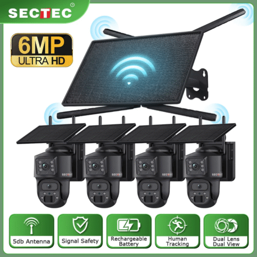 4 Dual-Lens Smart Security Cameras + Solar-Powered 4G Router
