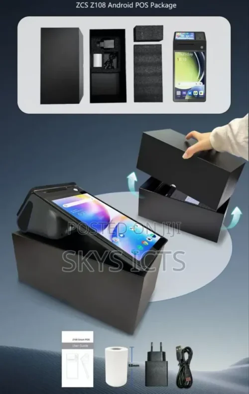 8 Inch Android Handheld POS Terminal ZCS Z108 with built-in 58mm printer and barcode scanner - Buy in Ghana | Skys ICTs